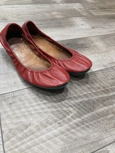 Tieks By Gavrieli Red Ballet Flats Women's Size 10 Teal Bottom Italian Leather - Picture 1 of 9