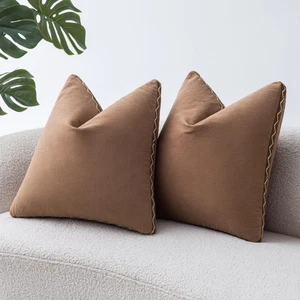 Decorative Neutral Linen Throw Pillow Covers 20x20 Inch Set of 2, Terracotta ... - Picture 1 of 9