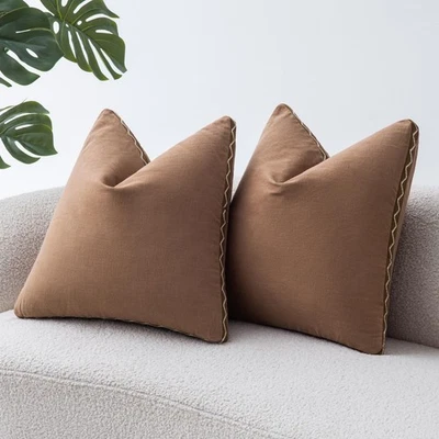 Decorative Neutral Linen Throw Pillow Covers 20x20 Inch Set of 2, Terracotta ... - Image 1 of 4