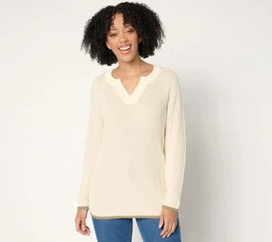 Peace Love World Zweifarbig 100% Baumwolle Langarm Pullover Taupe Sand XS Neu - Bild 1 von 1