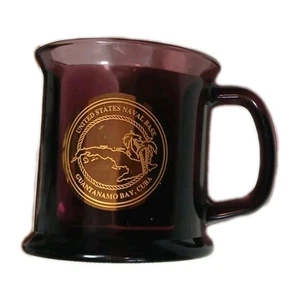 Guantanamo Bay Amethyst Glass Mug Cup w Goldtone Seal - Picture 1 of 6