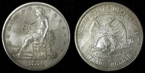 USA Silber 1874 S Trade Dollar Chinese Chopmarks XF-aUNC KM# 108 (268) - Bild 1 von 3