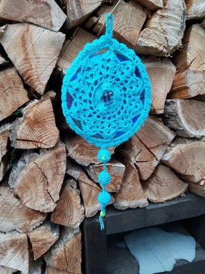 Windspiel Garten Amigurumi Wolle türkis - Bild 1 von 3