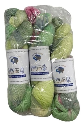 3-Merino Wool Yarn Hanks Lime Neon Green Pink Tye Dye 3.6 Oz Each - Image 1 of 2
