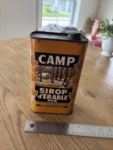 Camp Maple Syrup Vintage Advertising Tin Can Great Graphics 52oz French English - Picture 1 of 10