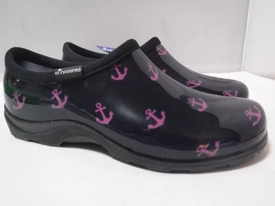 Sloggers Navy With Pink Anchors Nautical Sz 7 Rubber Rain Clogs Garden Outdoor - Image 1 of 4