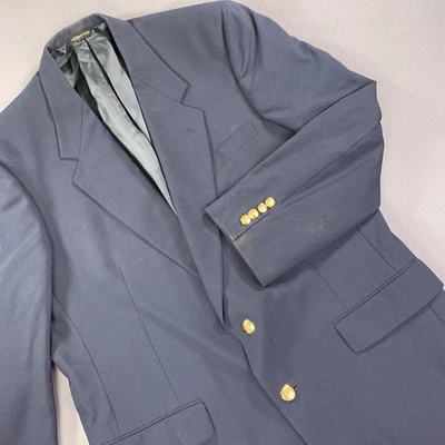 Vintage Austin Reed Blazer Mens 44L Navy Virgin Wool Gold Buttons Made in USA - Image 1 of 4