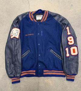 DeLONG Varsity Letterman Jacket Blue Wool / Leather Sleeves Red Trim Size XL - Picture 1 of 7