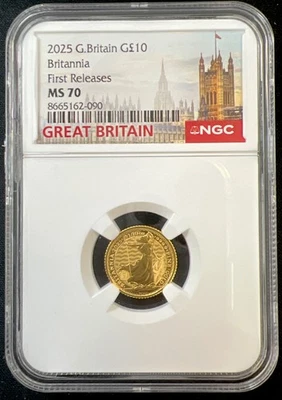 2025 G. Britain NGC MS70 Britannia 1/10th oz. 999.9 Fine Gold First Releases #92 - Image 1 of 4