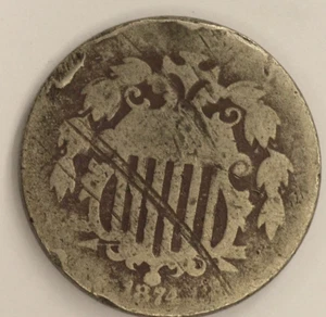 1874 Shield Nickel 5C Cents. Good Details, Corrosion. - Picture 1 of 3