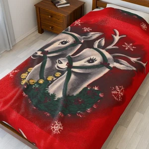 Gemütliche Weihnachten Samt Plüsch Decke | Rentier Design Überwurf, 60" x 80" Königin - Bild 1 von 7