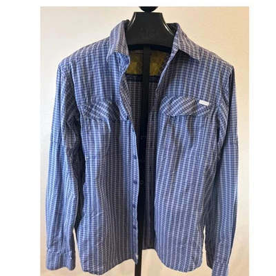 Camisa Columbia Para Hombres Manga Larga a Cuadros Protección Solar M/M Azul Amarillo Exterior Foto 1 de 4