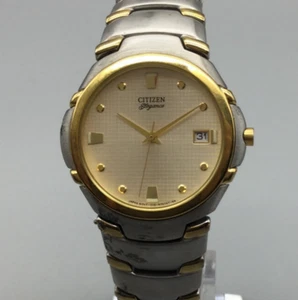 Citizen Elegance Watch Men 35mm Silver Gold Tone Date 1112-S66137 New Battery 7" - Picture 1 of 14
