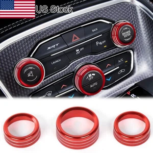 3Pcs Red AC Switch Radio Volume Tune Knob Rings For Dodge Challenger 2015-2021 - Picture 1 of 6