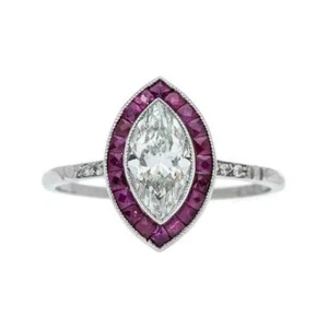 1.2ct Simulated Diamond Engagement Ring Pink Ruby Halo White Gold Plated - Picture 1 of 5