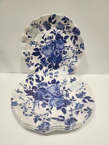 4 Shabby Chic blau & weiß Blumen Melamin 11" Essteller - Bild 1 von 5