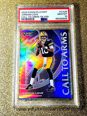 2020 Jordan Love Panini Playoff Call to Arms Silver Prizm Rookie Holo RC PSA 10 - Image 1 of 4