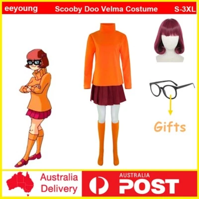 Scooby Doo Velma Costume Women Full Set Skirt Halloween Cosplay Party Outfits - Image 1 of 4