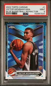 2023 TOPPS CHROME 1 VICTOR WEMBANYAMA BLU BASKET RIFRATTORE SPERONI PSA 9 - Foto 1 di 2