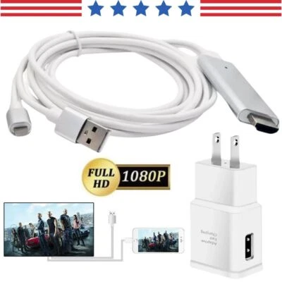1080P Phone to TV HDTV Adapter HDMI Mirroring AV Cable For iPhone 14 13 12 11 XR - Image 1 of 4