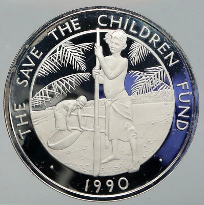 1990 SAMOA UK British SAVE the CHILDREN Old Proof Silver $10 Tala Coin i92761 - Image 1 of 3