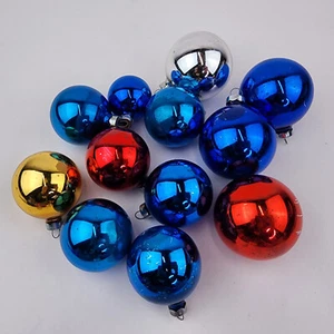 Vintage Glass Christmas Ornament Balls Multicolor Set of 12 Shiny Tree Decor - Picture 1 of 14