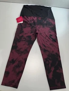 Isabel Maternity Active Leggings Womens XXL Maroon and Black Crossover Panel - Picture 1 of 10
