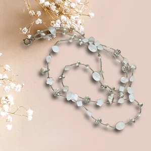 Handmade Necklace Pearl MOP Glass Crystal Beaded Extra Long 56" - Picture 1 of 5