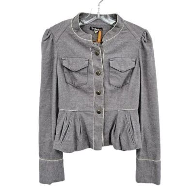 Chaqueta Anthropologie Taikonhu High Line Blazer Corto Peplum 4 Gris Botón Delantero Foto 1 de 4