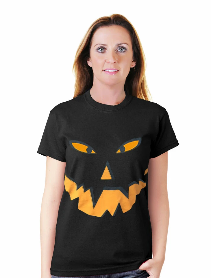 ADULTS SCARY ANGRY PUMPKIN CREW NECK T-SHIRT HALLOWEEN FANCY DRESS PARTY OUTFIT - Image 1 of 1
