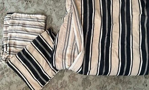 Pottery Barn Queen Duvet 2 standard shams Black Brown Stripe Heavy Cotton Twill - Picture 1 of 7
