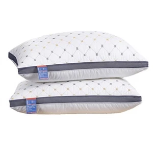 2Pk Hotel Quality Pillows Checked Ultra Soft Home Bed Pillow Luxury Breathable - Picture 1 of 7