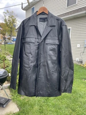 Abrigo Chaqueta Kenneth Cole New York Para Hombre Cuero Negro DE COLECCIÓN Bolsillos Talla M Foto 1 de 4