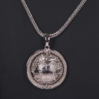 Hip Hop Iced Earth Pendant Bling Necklace 38"  Franco Chain - Image 1 of 4