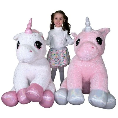 LTP PETRA TOYS Gigante Peluche Unicorno Rosa 95 cm Seduto Pony Cavallo Magico