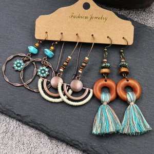 3 Pairs/Set Bohemian Boho Earrings Hook Drop Dangle - Style, Fashion, Hoop #3 - Picture 1 of 2