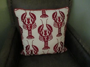 JAIPUR 18" Red Lobsters Pillow Cover Piping Hidden Zip 100% Cotton EUC - Picture 1 of 12