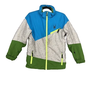 Spyder Boys 3M Thinsulate Color Block Green Gray Winter Coat Jacket 14 XL  - Picture 1 of 16