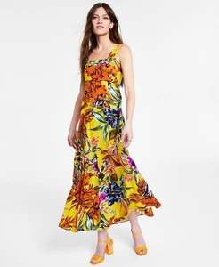 Vince Camuto Women’s Printed Tiered Smocked-Back Challis Maxi Dress, Rust, X-... - Picture 1 of 3