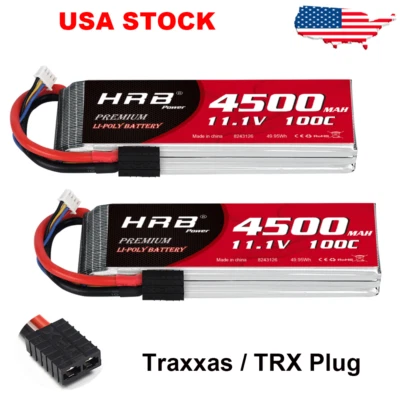 2X HRB 11.1V 3S 4500mAh Lipo Battery 100C TRX for RC Drone Helicopter Truck Boat - Image 1 of 4