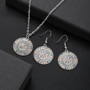 Women Boho Necklace Jewelry Set Vintage Colorful Flower Pendant  Wedding Jewelry - Picture 1 of 10