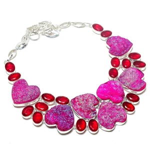 Pink Titanium Druzy Garnet Gemstone Necklace Adjustable Chain Jewelry 18" BN 68 - Picture 1 of 6