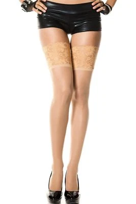 XL Natürlich Hautfarben Breite Spitze Top Oberschenkel Hi Schier Strümpfe P4120Q - Bild 1 von 4