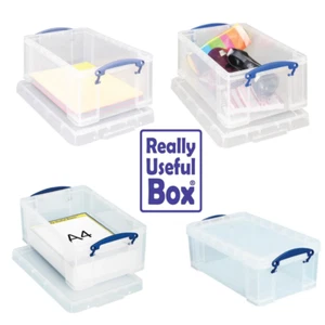 Really Useful Boxes 4 x 9 Litre Plastic Office Storage Lid and Clip Lock Handles - Picture 1 of 5