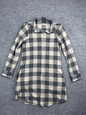 Faherty Shirt Dress Women's Small Gray Beige Check Long Sleeve Button Up Pockets - Image 1 of 4