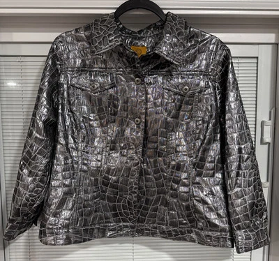 Ruby Rd Jacket Womens Size 12 Silver Metallic Retro Button Front Long Sleeve EUC - Image 1 of 4