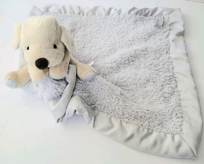 BAREFOOT DREAMS TAN PUPPY DOG  PLUSH GRAY LOVEY SECURITY BABY BLANKET - Image 1 of 4