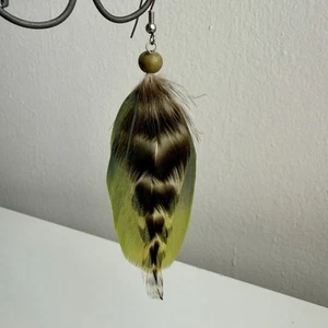 NEW Natural Feather Earring Bohemian Boho Native Style Green Brown Southwestern - Picture 1 of 2