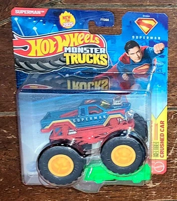 Monster Trucks Hot Wheels: SUPERMAN fundido a presión con coche aplastado (2025, Mattel) Foto 1 de 2