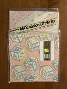 Vintage Child Alphabet Blocks Hobnob Spring Baby Shower 4 Sheets NIP Peachy Pink - Picture 1 of 2